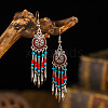 Bohemian Style Alloy Enamel Flat Round Tassel Chandelier Earrings FS-WG14215-10-1