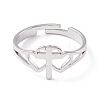 Non-Tarnish Double Heart with Cross 304 Stainless Steel Adjustable Ring for Women RJEW-B035-06P-2