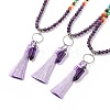 Natural Amethyst Bullet & Tassel Pendant Necklace with Mixed Gemstone Beaded Chains NJEW-E585-02C-1