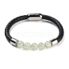 Natural Prehnite Round Round Bead Braided Leather Cord Bracelets for Men Women BJEW-A009-11P-08-1