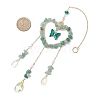 Natural Green Aventurine Chip & Brass Heart Hanging Ornaments HJEW-TA00258-3