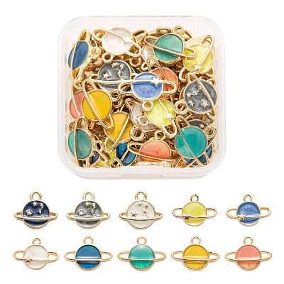 60Pcs 10 Colors Light Gold Alloy Enamel Pendants ENAM-LS0001-60-1