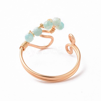 Heart Natural Mixed Stone Braided Bead Finger Rings RJEW-JR00529-1