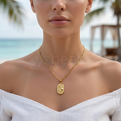 304 Stainless Steel Zodiac Constellation Pendant Paperclip Chain Necklaces ZP0058-1-1