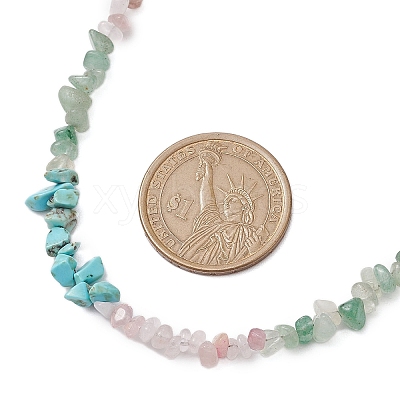 Natural Rose Quartz & Howlite & Green Aventurine Chip Beaded Necklaces NJEW-JN05099-02-1