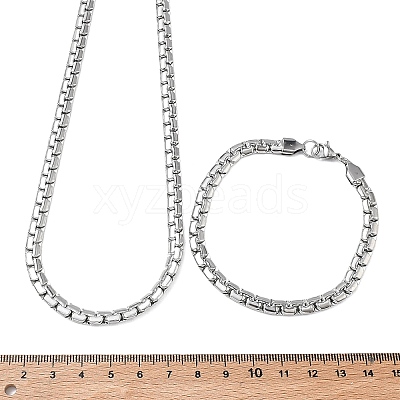 304 Stainless Steel Box Chain Necklaces & Bracelets Sets SJEW-D091-12P-1