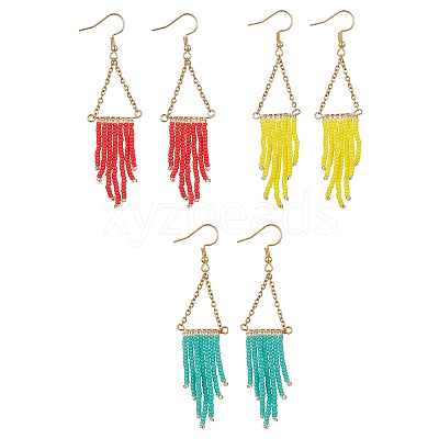 Triangle Tassel Glass Seed Braided Dangle Earrings EJEW-MZ00109-1