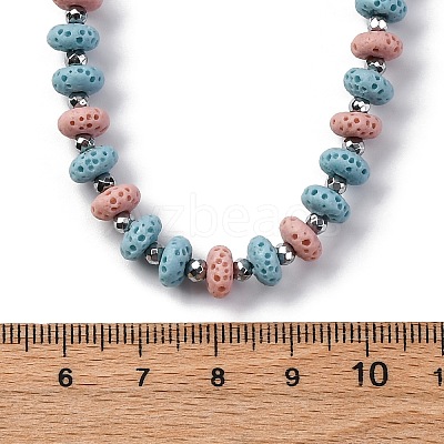 Dyed Natural Lava Rock & Synthetic Non-magnetic Hematite Rondelle Beaded Necklaces NJEW-H054-01P-1