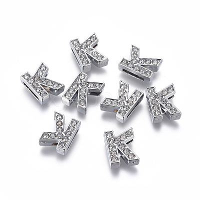 Alloy Initial Slide Charms with Grade A Rhinestones ALRI-R032-K-FF-1