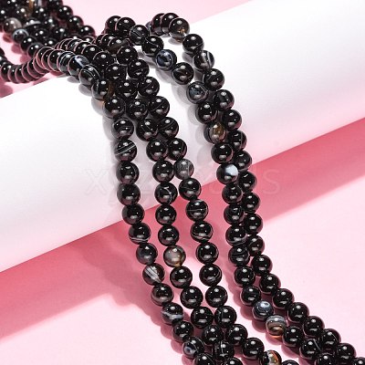 Natural Black Agate Beads Strands G-G391-6mm-01-1