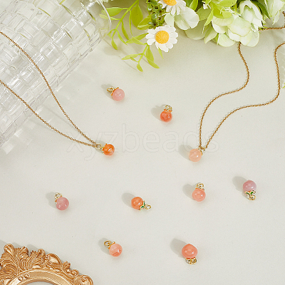 10Pcs Natural Agate Peach Charms with Brass Jump Rings G-BBC0001-62-1