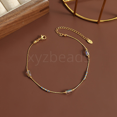 304 Stainless Steel with Glass Column Bead Anklets FS-WGCFE90-02-1