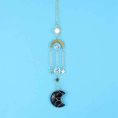 Obsidian Moon Sun Catcher Hanging Ornaments HJEW-PW0002-11D-1