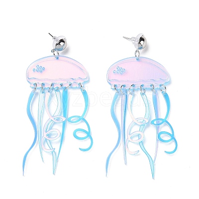 Acrylic Jellyfish Dangle Stud Earrings EJEW-H089-01P-1