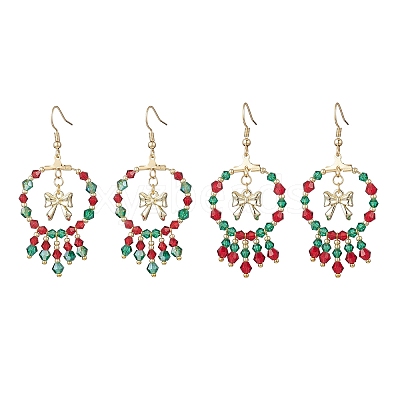 2 Pairs 2 Colors Christmas Themed Handmade Glass Seed Beads Dangle Earrings EJEW-MZ00488-1