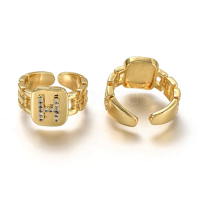 Brass Micro Pave Clear Cubic Zirconia Cuff Rings RJEW-H541-01H-G-1