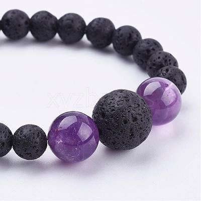 Natural Amethyst Beaded Necklaces & Stretch Bracelets Jewelry Sets SJEW-JS00918-05-1