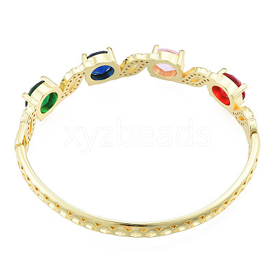 Cubic Zirconia Flat Round & Leaf Hinged Bangle BJEW-N012-049-1