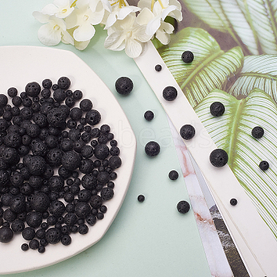 5 Style Natural Lava Rock Round Beads Strands G-CJ0001-52-1