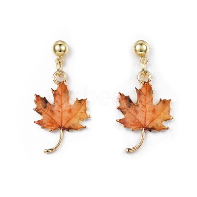 Autumn Theme Alloy Dangle Stud Earrings EJEW-G148-24G-02-1