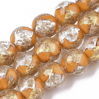 Handmade Gold Sand Lampwork Bead Strands FOIL-T003-01F-1