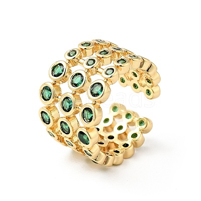 Micro Pave Green Cubic Zirconia Cuff Rings X-RJEW-G262-02G-1