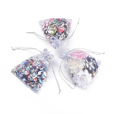 Rose Printed Organza Bags OP-R021-10x12-03-1