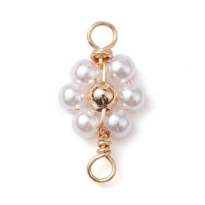 Imitated Pearl Acrylic Beaded Copper Wire Wrapped Connector Charms PALLOY-JF02593-1