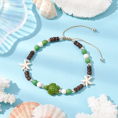Dyed Synthetic Turquoise Turtle Anklets AJEW-AN00633-1