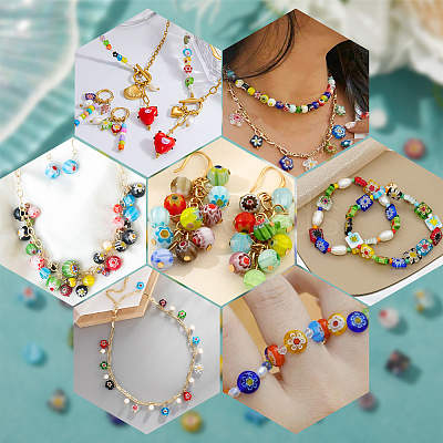 100Pcs 10 Styles Handmade Millefiori Lampwork Beads LAMP-PA0001-80-1