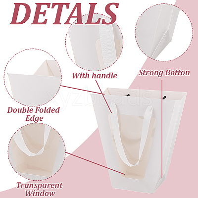 Trapezoid Paper Flower Gift Tote Bags with Plastic Visible Window ABAG-WH0045-25C-1