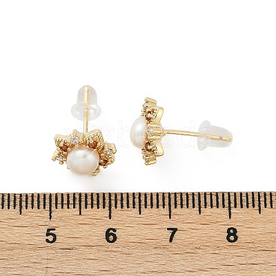Brass Imitation Pearl Stud Earrings KK-D301-07G-1