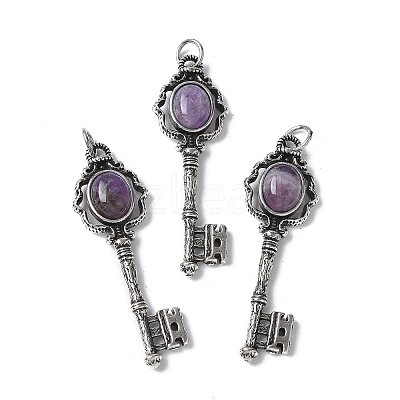 Key Brass Natural Amethyst Big Pendants KK-D361-01AS-16-1