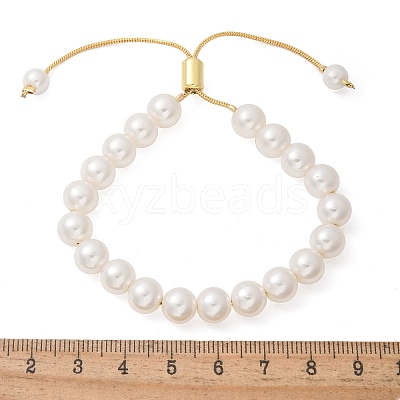 Shell Pearl Beaded Slider Bracelet with Brass Snake Chain X-BJEW-B066-01B-02-1