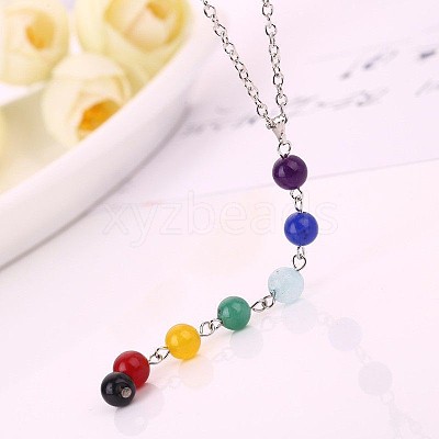 Round Dyed Agate Chakra Pendant Y Necklaces for Women WG9C879-01-1