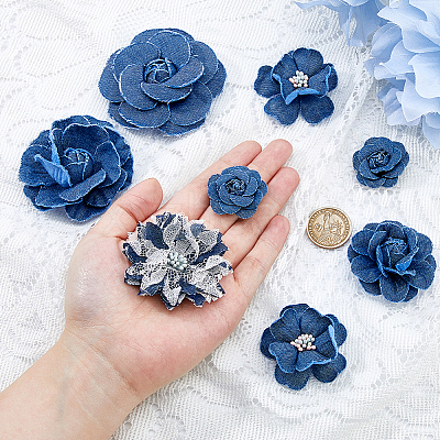 10Pcs 7 Styles Denim Flower for Clothes Garment Accessories Decorative DIY-HS0001-82B-1