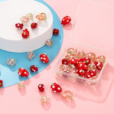 40Pcs Handmade Lampwork 3D Strawberry Beads LAMP-LS0001-10-1