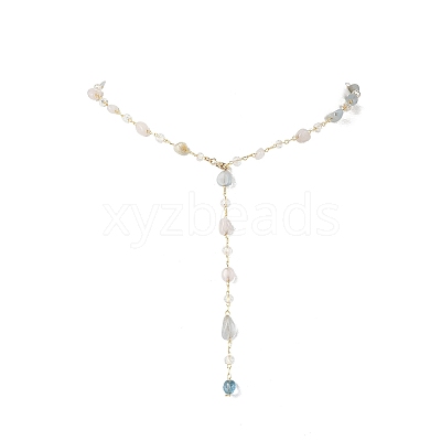 Handmade Natural Morganite Beaded Chains Earring & Necklaces Sets SJEW-JS01342-01-1