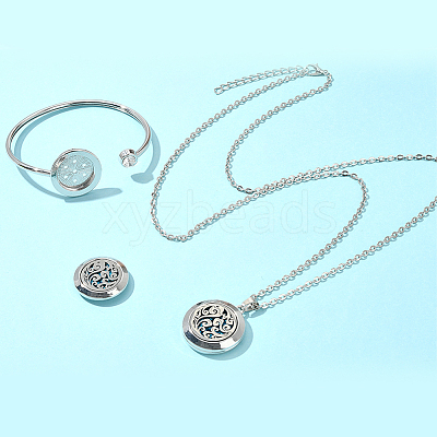 1Pc Stainless Steel Open Cuff Bangles & 1Pc Stainless Steel Pendant Neclace AJEW-SC0004-06C-1