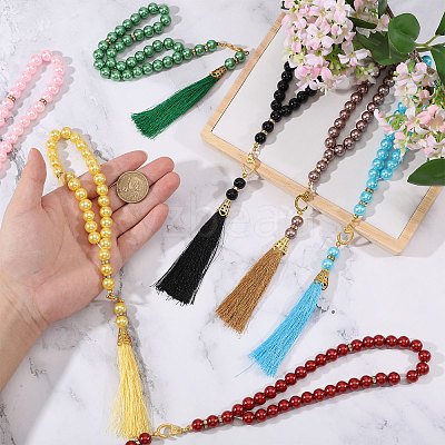 7Pcs 7 Colors Muslim Islamic Prayer Rosary Bracelets BJEW-PH0004-65-1