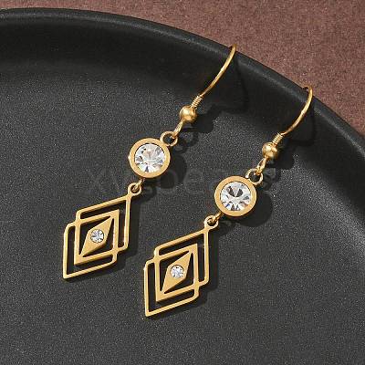 304 Stainless Steel Rhombus Dangle Earrings Hand Polished EJEW-Z129-12G-02-1