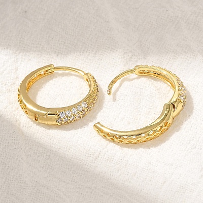 Rack Plating Brass Micro Pave Cubic Zirconia Hoop Earrings EJEW-H143-25G-01-1