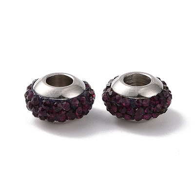 Rondelle 304 Stainless Steel Polymer Clay Rhinestone European Beads GPDL-P003-14-1