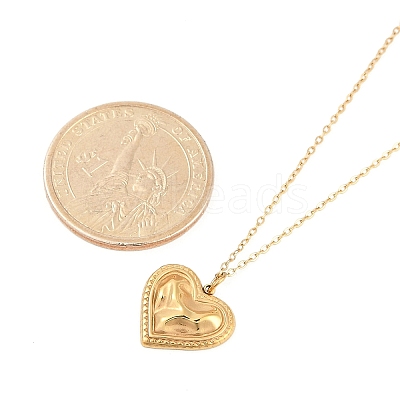 Ion Plating(IP) 304 Stainless Steel Textured Heart Pendant Cable Chain Necklaces for Women NJEW-P320-09G-1