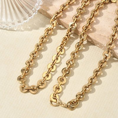304 Stainless Steel Disc Link Chain Necklaces & Bracelets Sets SJEW-D091-05G-1