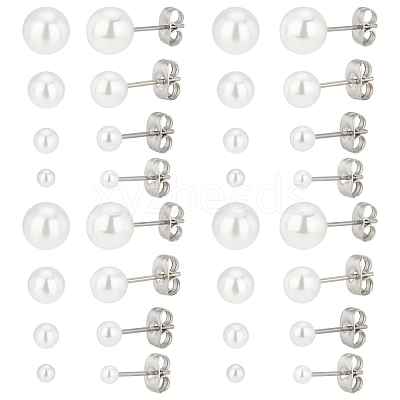 40 Pairs 4 Style Acrylic Imitation Pearl Ball Stud Earrings for Girl Women STAS-DC0004-38-1