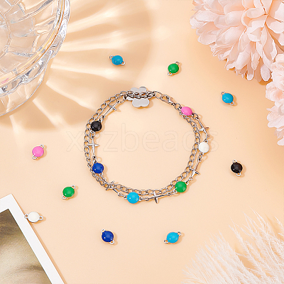 60Pcs 6 Colors 304 Stainless Steel Enamel Connector Charms STAS-DC0011-24-1