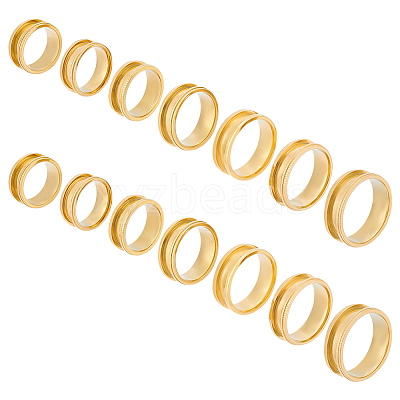 14pcs 7 size Unisex Stainless Steel Grooved Finger Ring Sets RJEW-UN0002-65G-1