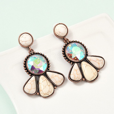 Alloy Synthetic Turquoise Dangle Stud Earrings LS-EJEW-U053-04A-R-1