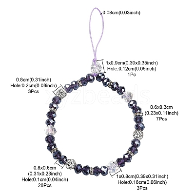 Rondelle Glass & Polymer Clay Rhinestone Beads Phone Hand Strap Chains HJEW-YW0001-05A-1